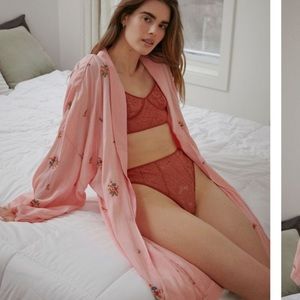 UO Out From Under Fiona Embroidered Robe